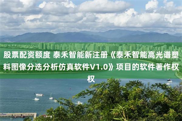 股票配资额度 泰禾智能新注册《泰禾智能高光谱塑料图像分选分析仿真软件V1.0》项目的软件著作权