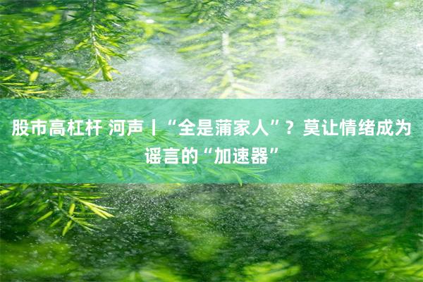 股市高杠杆 河声丨“全是蒲家人”？莫让情绪成为谣言的“加速器”