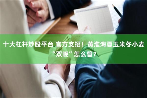 十大杠杆炒股平台 官方支招！黄淮海夏玉米冬小麦“双晚”怎么管？